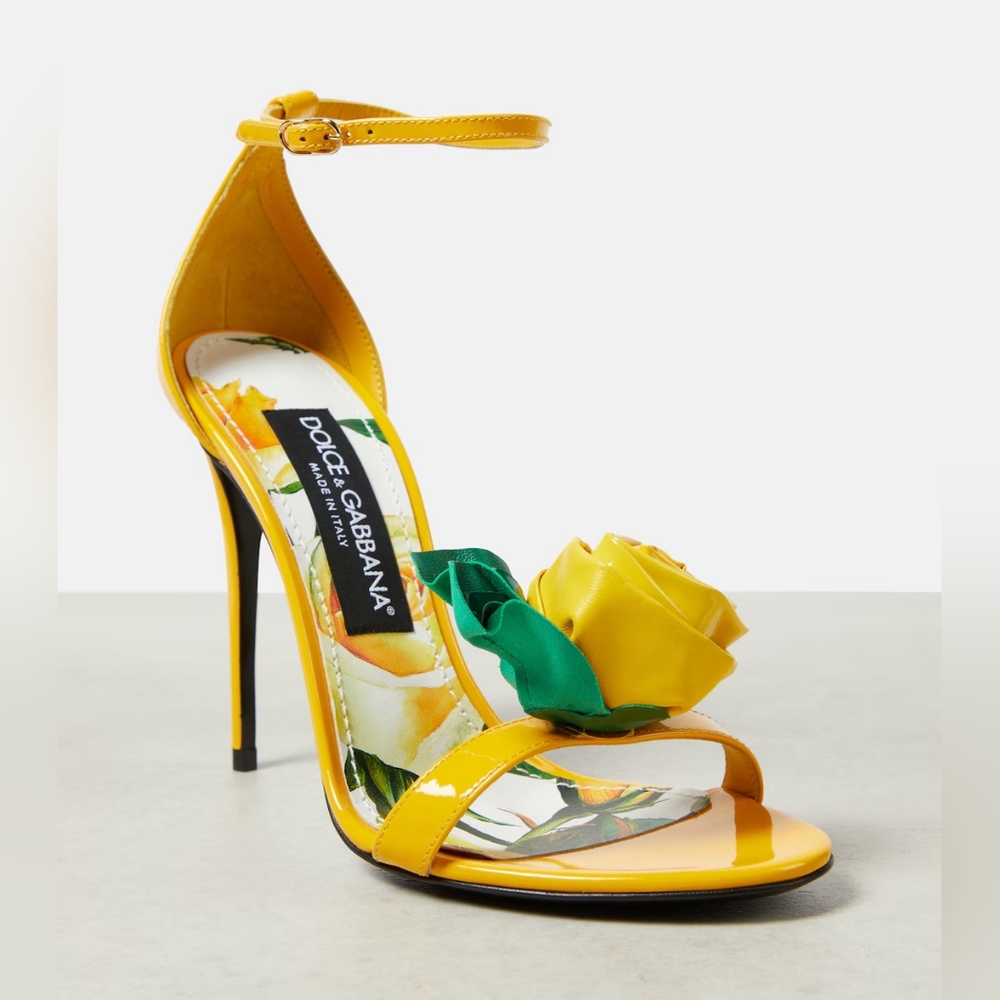 NEW DOLCE & GABBANA KIERA FLORAL APPLIQUE PATENT LEATHER SANDALS SZ IT 38 / US 8 - Picture 3 of 16